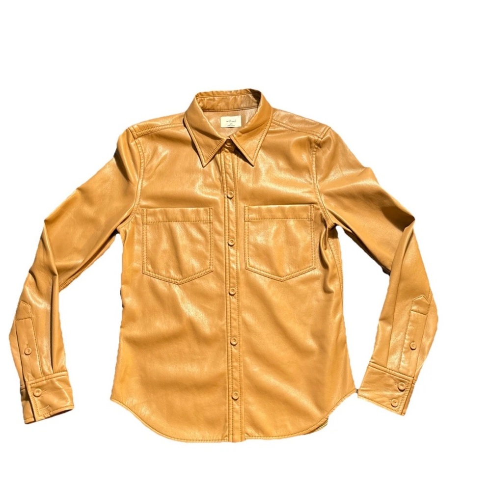 Aritzia Wilfred Vegan Leather Button-Up Shirt Jacket Camel Tan - 2XS